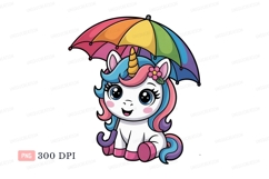 Cute unicorn with rainbow umbrella fantasy magic Product Image 1