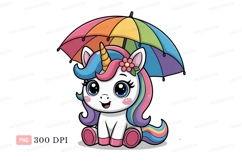 Cute unicorn under rainbow umbrella fantasy Product Image 1