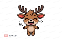 Happy cartoon deer with antlers brown Product Image 1
