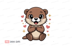 Cute otter with hearts and stars animal cartoon Product Image 1