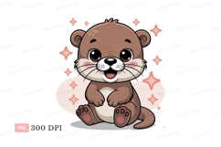 Cute brown otter with pink stars cartoon Product Image 1