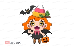 Cute bat girl with candy corn hat halloween Product Image 1