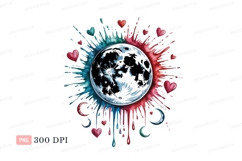 Celestial Moon Hearts Splatter watercolor Product Image 1