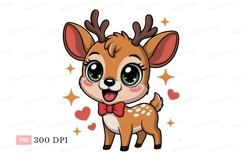 Cute deer with red bow fawn animal Product Image 1