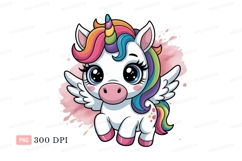 Cute winged unicorn with rainbow mane pegasus fantasy Product Image 1