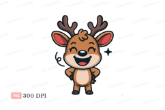 Happy cartoon reindeer with antlers brown Product Image 1