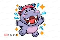 Happy purple hippopotamus wearing bandana blue Product Image 1