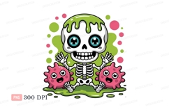 Cute skeleton with virus characters cartoon green Product Image 1