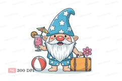 Cheerful gnome vacation drink suitcase beachball Product Image 1