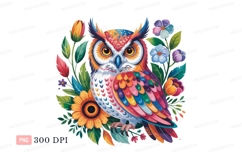 Colorful owl surrounded by flowers nature Product Image 1