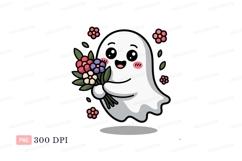 Happy ghost holding flowers bouquet pink Product Image 1