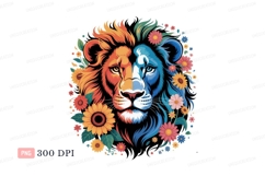 Colorful lion surrounded by flowers nature Product Image 1