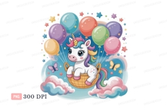 Whimsical unicorn floating with balloons basket butterfly Product Image 1