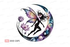 Celestial fairy with lotus flowers and moon image Product Image 1