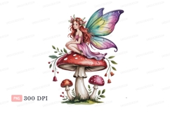 Fairy sitting on mushroom wings pink Product Image 1