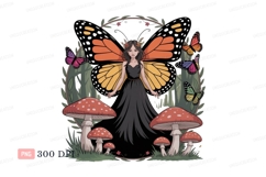 Fairy butterfly woman mushrooms forest wings monarch Product Image 1