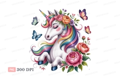 Unicorn surrounded by flowers and butterflies rainbow Product Image 1