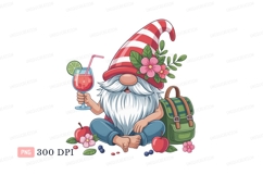 Gnome holding cocktail with backpack and fruit apple Product Image 1