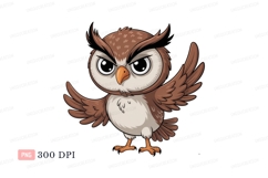 Angry brown owl with wings spread bird cartoon Product Image 1