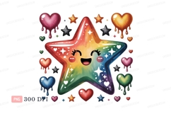 Happy rainbow star with dripping hearts cute Product Image 1