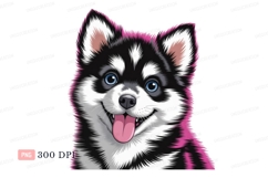 Happy husky dog with pink accents puppy canine Product Image 1