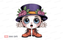 Surprised child wearing floral hat and boots roses Product Image 1