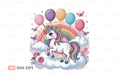 Magical unicorn with rainbow and balloons clouds butterflies Product Image 1