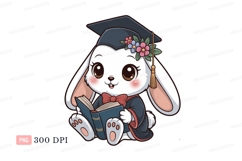 White bunny graduation reading book flowers Product Image 1