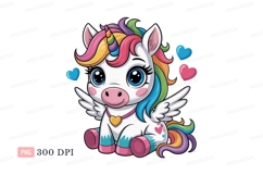 Cute winged unicorn with rainbow mane wings hearts Product Image 1