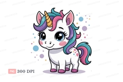 Cute unicorn with colorful mane and horn fantasy mythical Product Image 1
