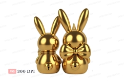Golden bunnies with bows rabbits metallic Product Image 1
