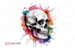 White skull colorful paint splatter black Product Image 1