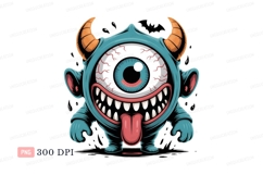 Blue cyclops monster with horns and tongue orange Product Image 1