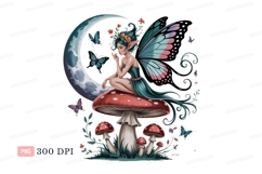 Fairy sitting on mushroom moon butterflies butterfly Product Image 1