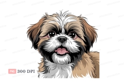 Fluffy brown white dog face shih puppy Product Image 1