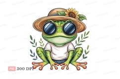 Cool frog wearing hat sunglasses green sunflower Product Image 1