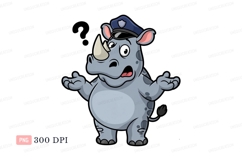 Cartoon rhinoceros wearing police hat gray Product Image 1