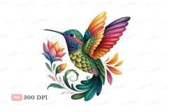 Vibrant hummingbird with colorful wings near flower Product Image 1