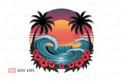 Tropical beach sunset waves hibiscus palms ocean surf Product Image 1