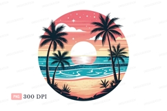 Tropical sunset beach palm trees ocean image Product Image 1