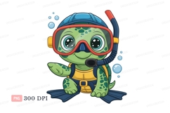 Cute turtle diver with snorkel and mask flippers Product Image 1