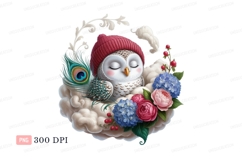 Sleeping owl with red hat and flowers clouds Product Image 1