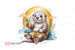 Otter drinks tropical cocktail under sun image Product Image 1