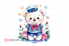 Sailor bear with roses and stars anchor stripes Product Image 1