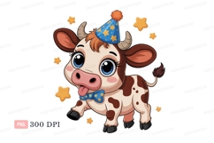 Cute cow wearing party hat and bow tie calf animal Product Image 1