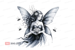 Ethereal fairy holding bouquet surrounded by bees roses Product Image 1
