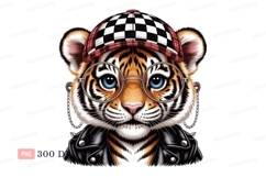 Tiger wearing hat glasses leather jacket feline animal Product Image 1