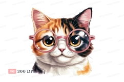Calico cat wearing pink glasses kitten feline Product Image 1