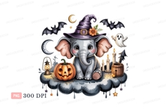 Cute elephant wearing witch hat and Halloween decorations Product Image 1