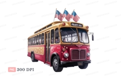 Vintage trolley bus with american flags yellow Product Image 1